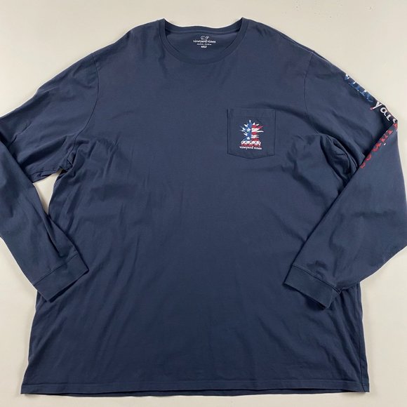 Vineyard Vines Pineapple US American Flag Long Sleeve Pocket T Shirt Mens 4XLT - Picture 2 of 8